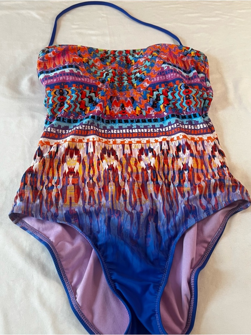 Apt. 9 Multicolor Print One-Piece Swimsuit Size Medium Halter Open Back Boho